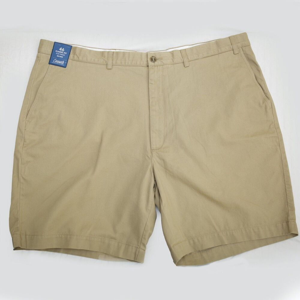 Sz 46 Roundtree & Yorke Khaki Tan Men's Shorts - Flat Front Waist 9" Inseam NWT